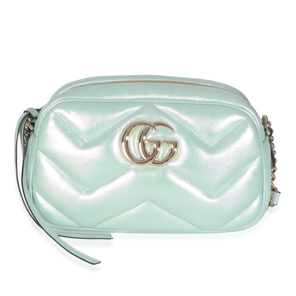 Gucci Salvy Green Iridescent Nappa Chevron Matelasse Small GG Marmont Chain Bag - Picture 1 of 8